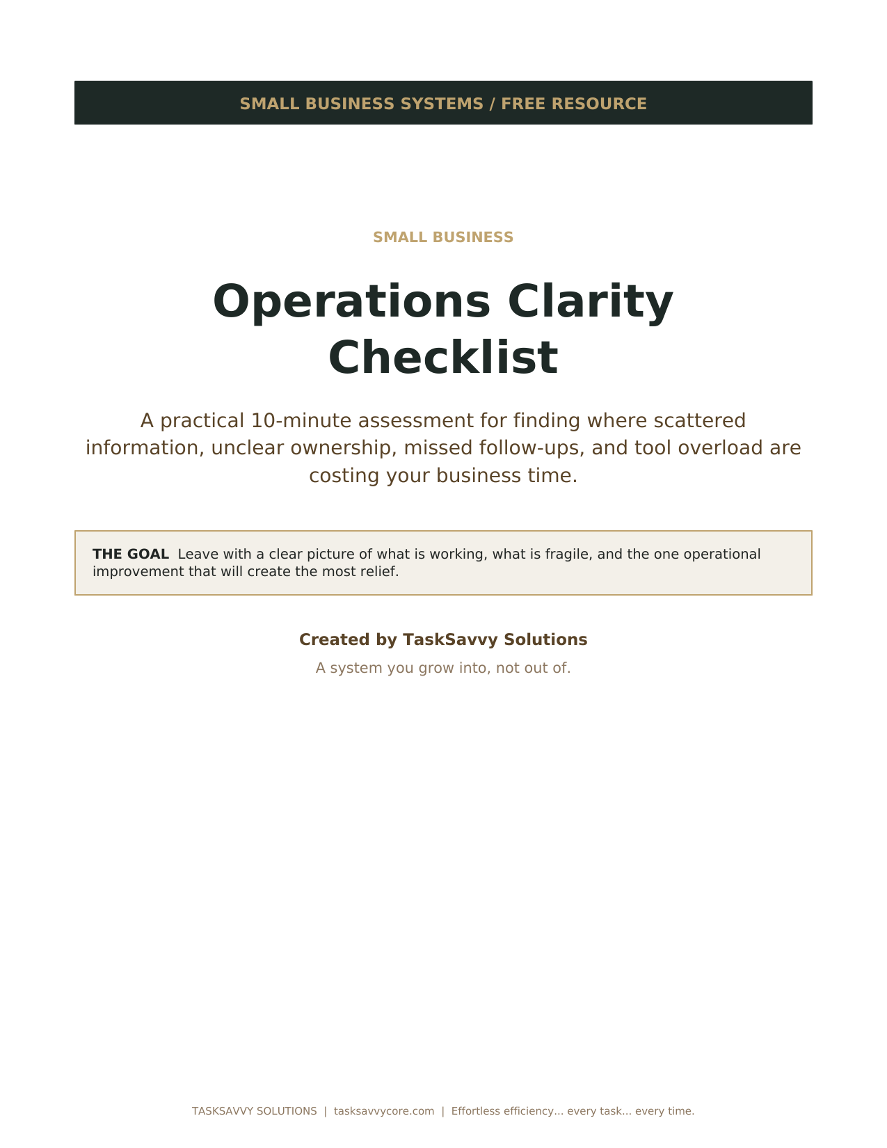 Cover of the Small Business Operations Clarity Checklist